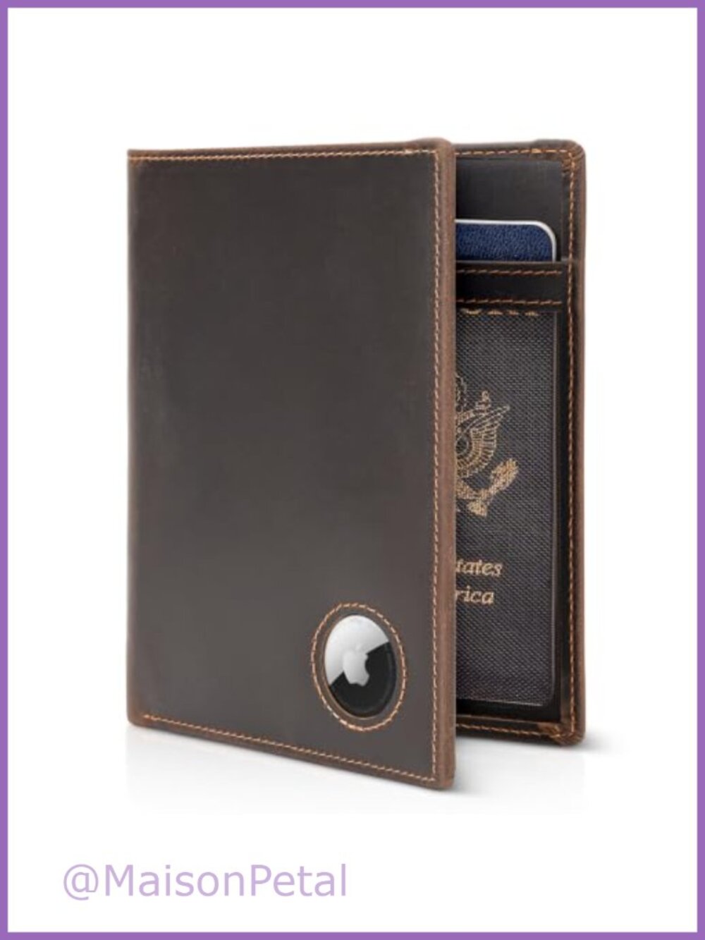 Full Grain Leather AirTag Passport Holder RFID Blocking Travel Wallet